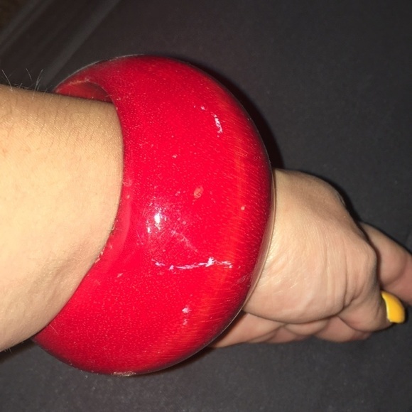 Vintage oversized Handmade Wooden Bangles Set red tan Oprah’s favorite things - Picture 2 of 5